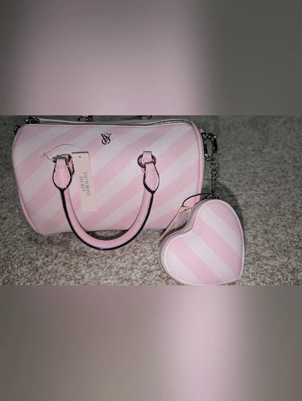 Pink Striped Dome Satchel Handbag - Women's Pink Bag